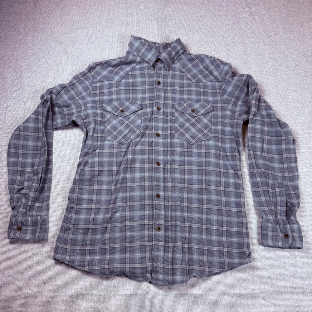 Wrangler Mens Blue Grey Plaid Western Button Up Long Sleeve Shirt Medium